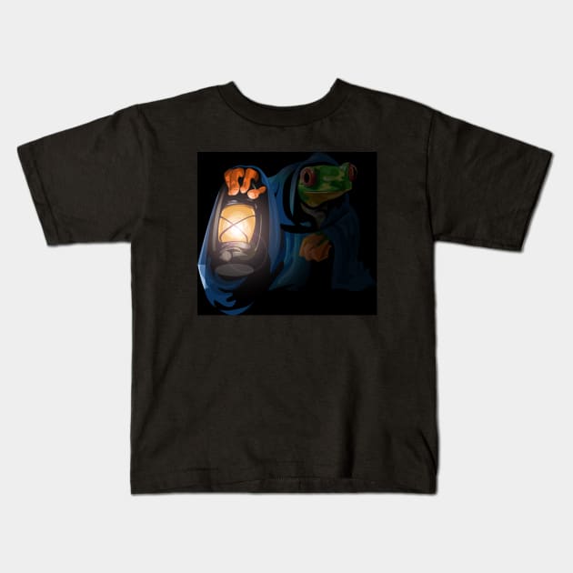 Frog with a lantern Kids T-Shirt by RJWLTG